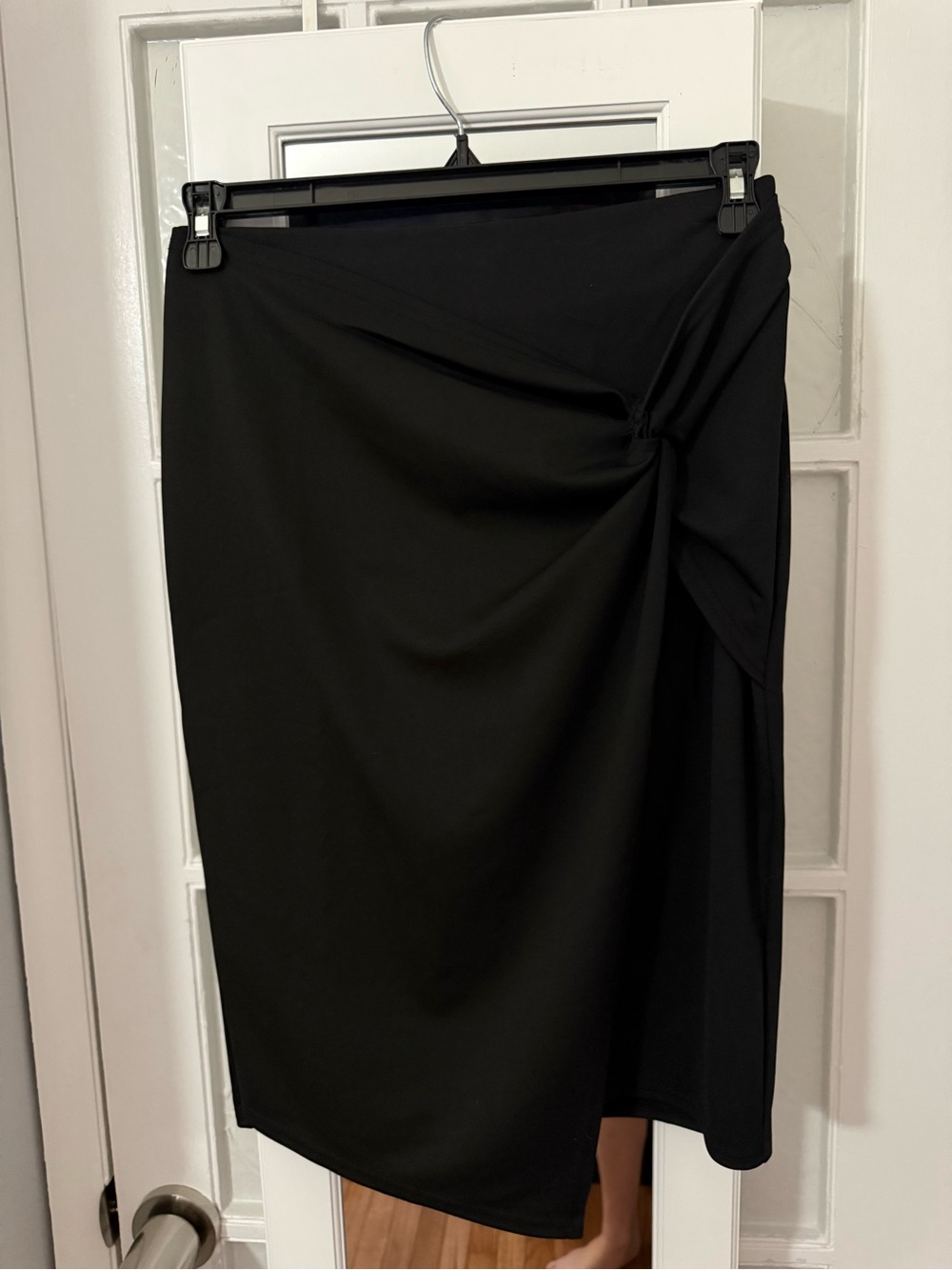 Black Midi Skirt with Side Knot Detail